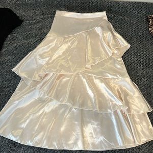 Flowy white satin skirt